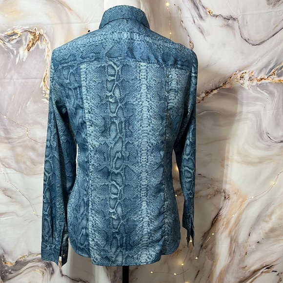 Michael Kors Long Sleeve Collared Button Up Snakeskin Blue Size S - Picture 6 of 12
